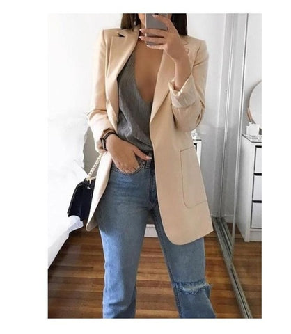 Ainyfu Solid Temperament Slim Suit Jacket Woman Turn-down Collar Office Lady Coats Long Sleeve Patchwork Femme Clothing Autumn