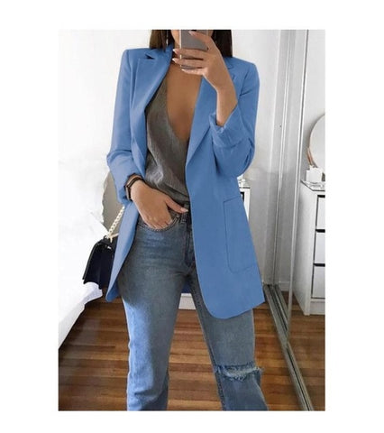 Ainyfu Solid Temperament Slim Suit Jacket Woman Turn-down Collar Office Lady Coats Long Sleeve Patchwork Femme Clothing Autumn