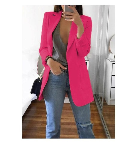 Ainyfu Solid Temperament Slim Suit Jacket Woman Turn-down Collar Office Lady Coats Long Sleeve Patchwork Femme Clothing Autumn