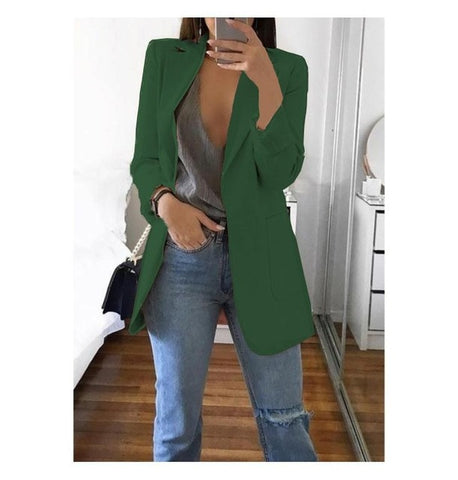 Ainyfu Solid Temperament Slim Suit Jacket Woman Turn-down Collar Office Lady Coats Long Sleeve Patchwork Femme Clothing Autumn