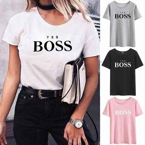 Yes Boss Short Sleeve T shirt Women T-shirt Summer Camisetas Mujer Short Sleeve Tshirts Cotton Women Casual Tee Shirt Femme