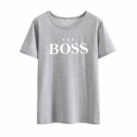 Yes Boss Short Sleeve T shirt Women T-shirt Summer Camisetas Mujer Short Sleeve Tshirts Cotton Women Casual Tee Shirt Femme