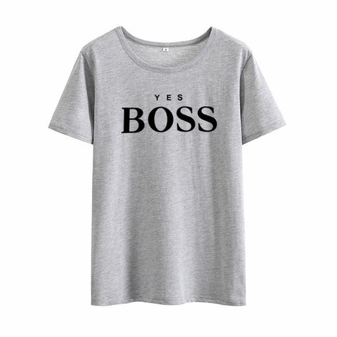 Yes Boss Short Sleeve T shirt Women T-shirt Summer Camisetas Mujer Short Sleeve Tshirts Cotton Women Casual Tee Shirt Femme
