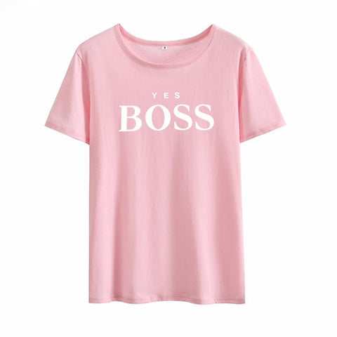 Yes Boss Short Sleeve T shirt Women T-shirt Summer Camisetas Mujer Short Sleeve Tshirts Cotton Women Casual Tee Shirt Femme