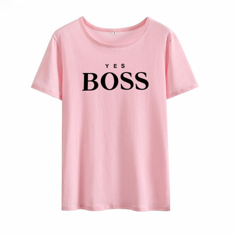 Yes Boss Short Sleeve T shirt Women T-shirt Summer Camisetas Mujer Short Sleeve Tshirts Cotton Women Casual Tee Shirt Femme