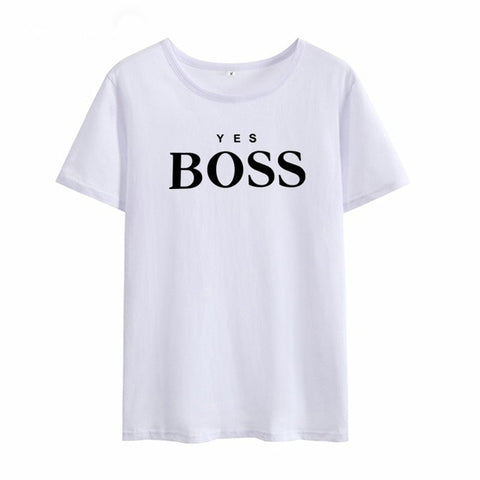 Yes Boss Short Sleeve T shirt Women T-shirt Summer Camisetas Mujer Short Sleeve Tshirts Cotton Women Casual Tee Shirt Femme