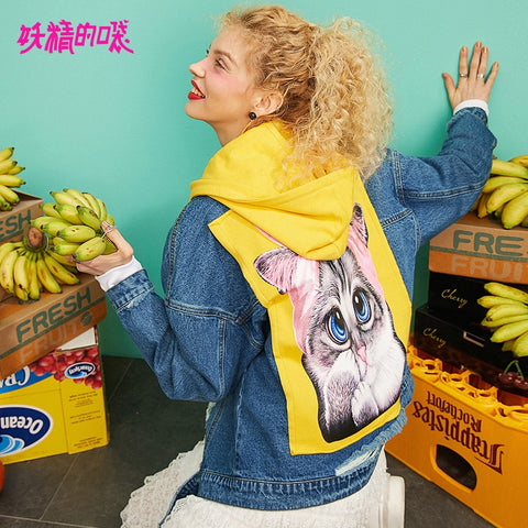 ELFSACK 2019 New Spring Woman Coats Cotton Solid Stand Outerwear Print Women Jackets Single Breasted Casual Denim Femme Coats