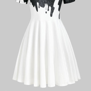 Vintage Space Cat Moon Galaxy 3D Print A-Line Dress Short Sleeve Tunic Female Dress Knee-Length Sundress Casual Shift Dresses