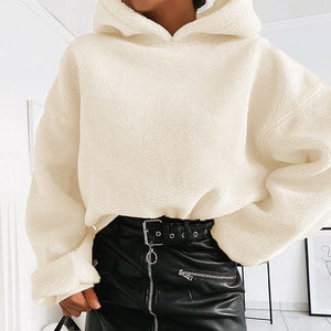 Nadafair Shaggy Long Sleeve Oversized Hoodie Winter Plush Pullover Sweatshirt Faux Fur Fluffly Hoodies Women
