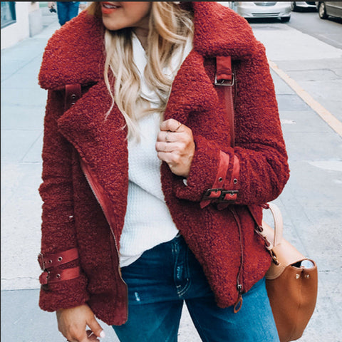 Women Winter Faux Fur Teddy Coat Thick Warm Plus Size Fluffy Pockets Plush Zipper Jacket Ladies Overcoat Outerwear Streetwear