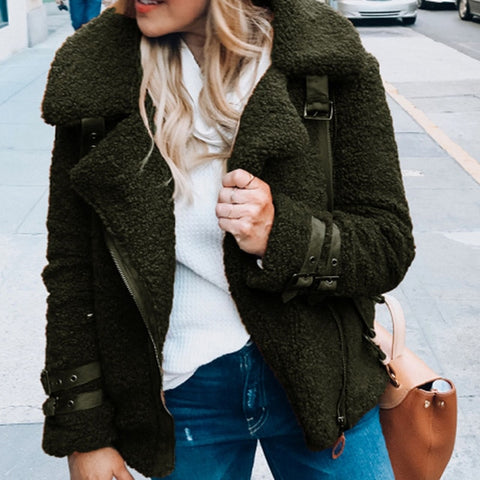 Women Winter Faux Fur Teddy Coat Thick Warm Plus Size Fluffy Pockets Plush Zipper Jacket Ladies Overcoat Outerwear Streetwear