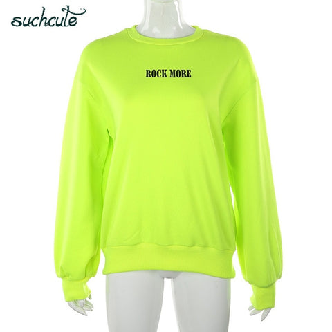 SUCHCUTE Women's Hoodies Neon Green Casual Lose Weight Hoody Top Sudadera Mujer Kpop O-Neck Autumn 2019 Female Gothic Sweatshirt
