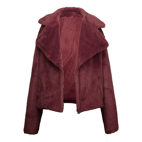 Autumn And Winter Solid England Style Women Clothes Cardigan Plush Long Sleeve Pocket Temperament Office Ladies Short Jackets