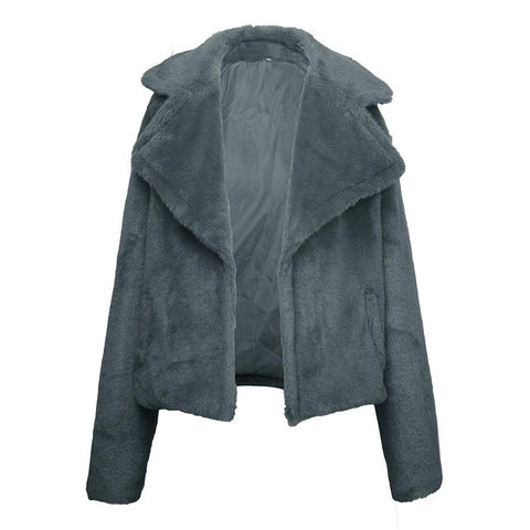 Autumn And Winter Solid England Style Women Clothes Cardigan Plush Long Sleeve Pocket Temperament Office Ladies Short Jackets