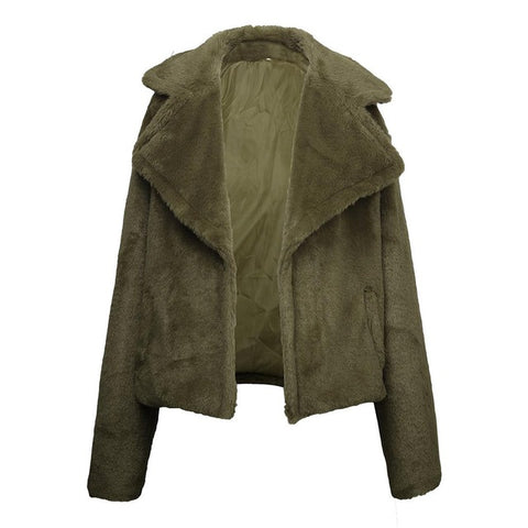 Autumn And Winter Solid England Style Women Clothes Cardigan Plush Long Sleeve Pocket Temperament Office Ladies Short Jackets