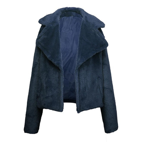 Autumn And Winter Solid England Style Women Clothes Cardigan Plush Long Sleeve Pocket Temperament Office Ladies Short Jackets