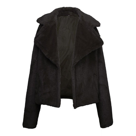 Autumn And Winter Solid England Style Women Clothes Cardigan Plush Long Sleeve Pocket Temperament Office Ladies Short Jackets