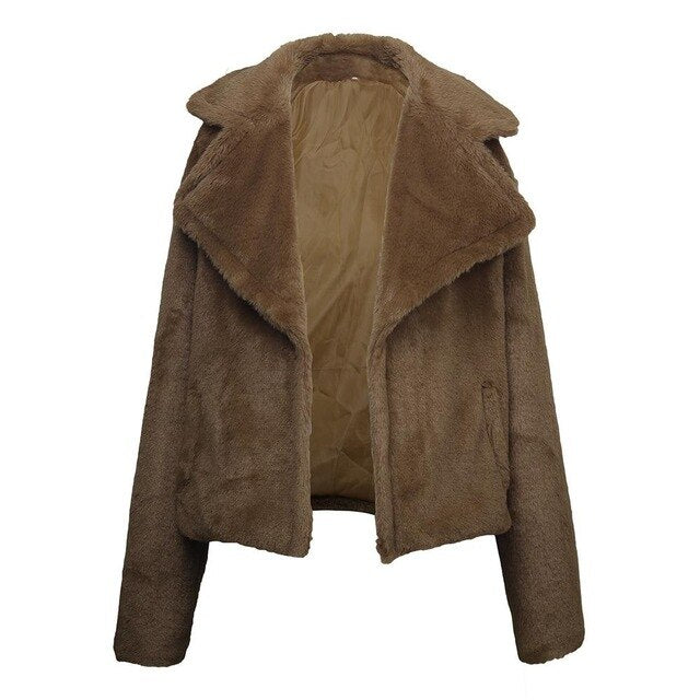 Autumn And Winter Solid England Style Women Clothes Cardigan Plush Long Sleeve Pocket Temperament Office Ladies Short Jackets