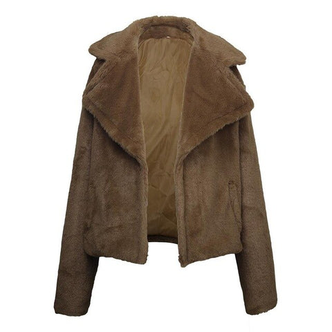 Autumn And Winter Solid England Style Women Clothes Cardigan Plush Long Sleeve Pocket Temperament Office Ladies Short Jackets