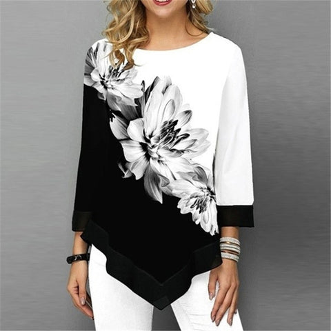 2019 Spring Autumn Large Size Women T Shirts Casual O-Neck Floral Print T Shirt Female T Shirt Plus Size 5XL Pullovers Tops Tees