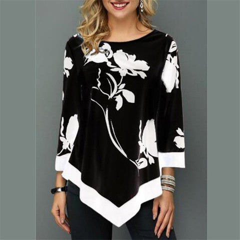 2019 Spring Autumn Large Size Women T Shirts Casual O-Neck Floral Print T Shirt Female T Shirt Plus Size 5XL Pullovers Tops Tees