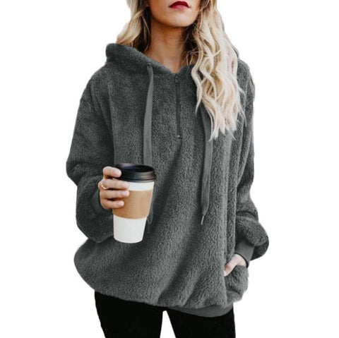 Plus Size Autumn Winter Women Casual Solid Zipper Long Sleeve Sweatshirt Long Sleeve Plush Fluffy Hoodies Fleece Pullover 5xl