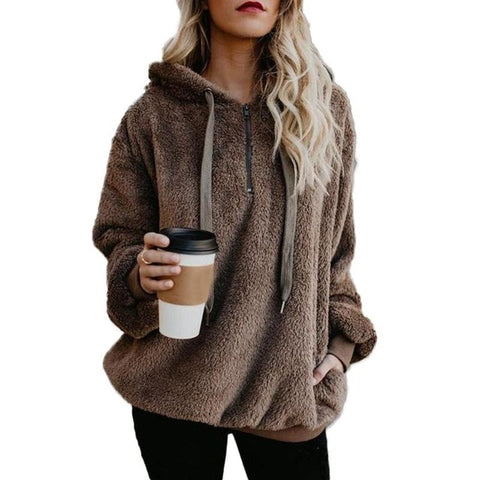 Plus Size Autumn Winter Women Casual Solid Zipper Long Sleeve Sweatshirt Long Sleeve Plush Fluffy Hoodies Fleece Pullover 5xl