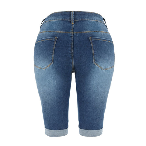 Denim Bermuda Shorts Women Middle Rise Elastic Knee Length Shorts Summer Curvy Stretch Moto Short Jeans Pants