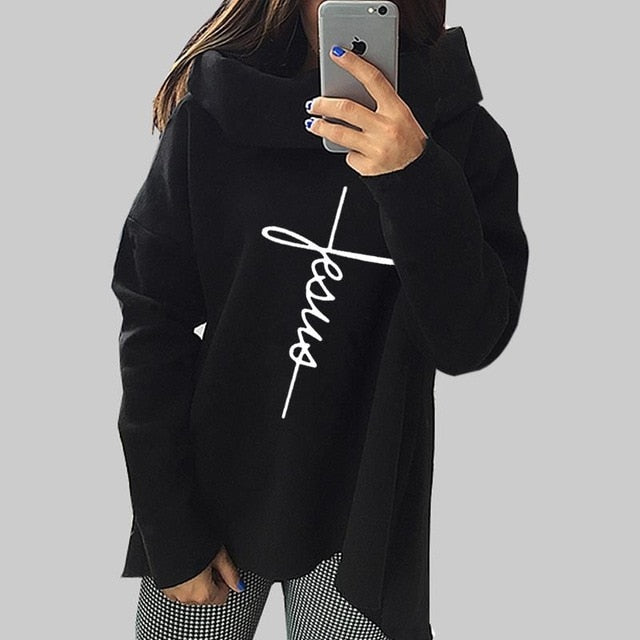 2019 New Fashion Faith Print Kawaii Tops Sweatshirt Femmes Hoodies Women Clothings Print Youth Pattern Buckle Autumn