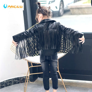 children PU jacket girl fashion leather 2-7 year old  lapel tassel motorcycle leather jacket spring autumn low price promotion