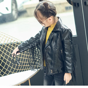 children PU jacket girl fashion leather 2-7 year old  lapel tassel motorcycle leather jacket spring autumn low price promotion