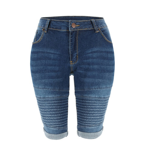 Denim Bermuda Shorts Women Middle Rise Elastic Knee Length Shorts Summer Curvy Stretch Moto Short Jeans Pants