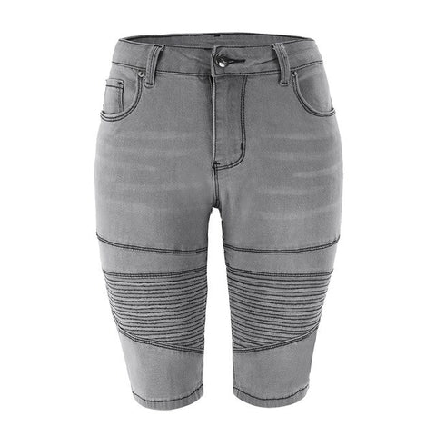 Denim Bermuda Shorts Women Middle Rise Elastic Knee Length Shorts Summer Curvy Stretch Moto Short Jeans Pants