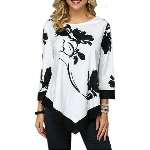 2019 Spring Autumn Large Size Women T Shirts Casual O-Neck Floral Print T Shirt Female T Shirt Plus Size 5XL Pullovers Tops Tees