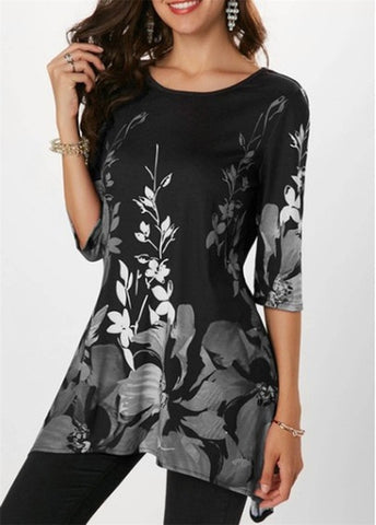 2019 Spring Autumn Large Size Women T Shirts Casual O-Neck Floral Print T Shirt Female T Shirt Plus Size 5XL Pullovers Tops Tees