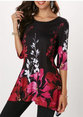 2019 Spring Autumn Large Size Women T Shirts Casual O-Neck Floral Print T Shirt Female T Shirt Plus Size 5XL Pullovers Tops Tees