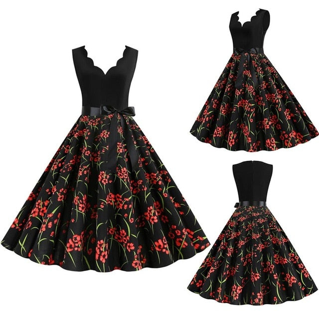 Women Dresses Summer 2020 Party Floral Sundress Sleeveless V Neck A Line Elegant Midi Dress Plus Size Woman Clothes For New Year