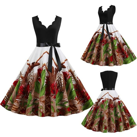 Women Dresses Summer 2020 Party Floral Sundress Sleeveless V Neck A Line Elegant Midi Dress Plus Size Woman Clothes For New Year