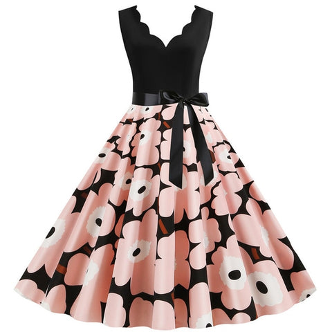 Women Dresses Summer 2020 Party Floral Sundress Sleeveless V Neck A Line Elegant Midi Dress Plus Size Woman Clothes For New Year