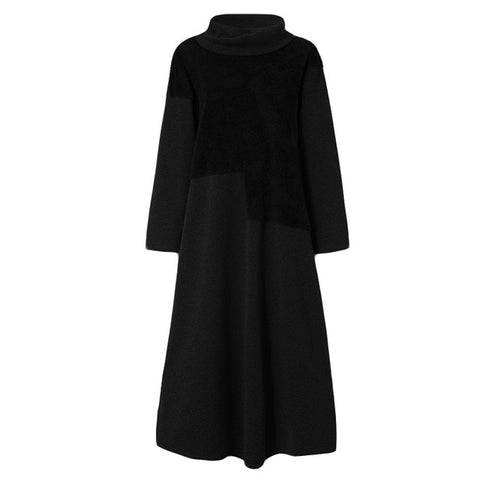Fashion Turtleneck Hoodies Dress Women's Autumn Sundress ZANZEA Casual Sweatshirts Pullovers Female Pacthwork Robe Plus Size 5XL