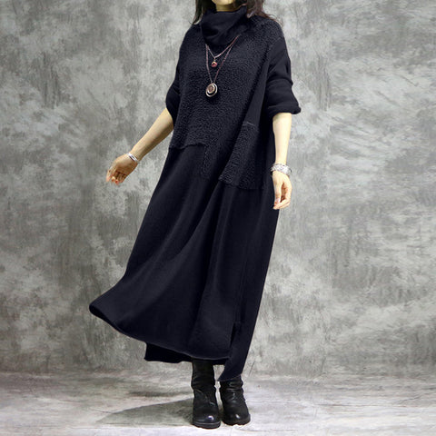 Fashion Turtleneck Hoodies Dress Women's Autumn Sundress ZANZEA Casual Sweatshirts Pullovers Female Pacthwork Robe Plus Size 5XL