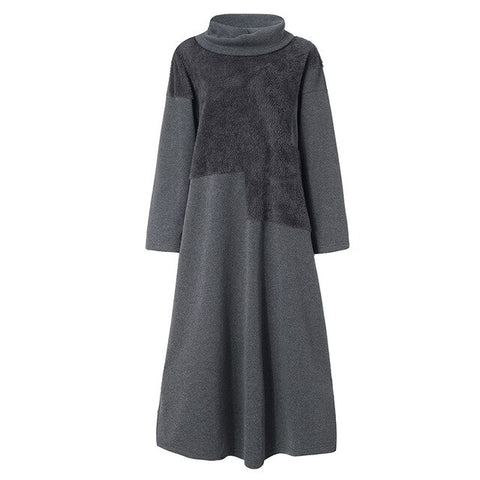 Fashion Turtleneck Hoodies Dress Women's Autumn Sundress ZANZEA Casual Sweatshirts Pullovers Female Pacthwork Robe Plus Size 5XL