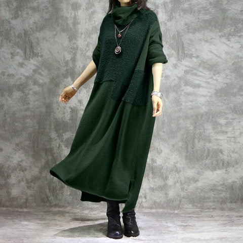 Fashion Turtleneck Hoodies Dress Women's Autumn Sundress ZANZEA Casual Sweatshirts Pullovers Female Pacthwork Robe Plus Size 5XL