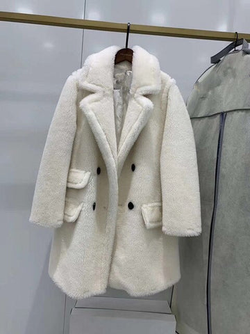 2019 Winter New Fashion Womens Teddy Bear Coat Real Wool Sheep Fur Long Coats Jacket Thick Warm