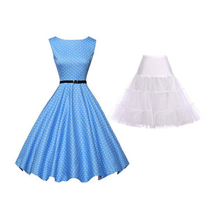 Women 50s Sleeveless Belt Retro Red Dress White Black Polka Dots Vintage 60s Rockabilly Swing Pin Up Gala Dresses Petticoat
