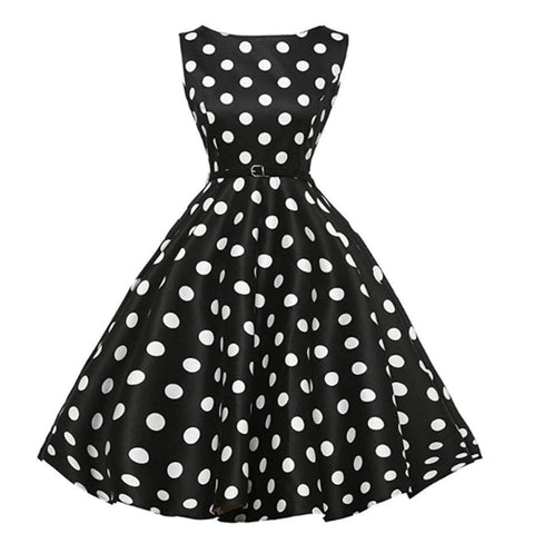 Women 50s Sleeveless Belt Retro Red Dress White Black Polka Dots Vintage 60s Rockabilly Swing Pin Up Gala Dresses Petticoat