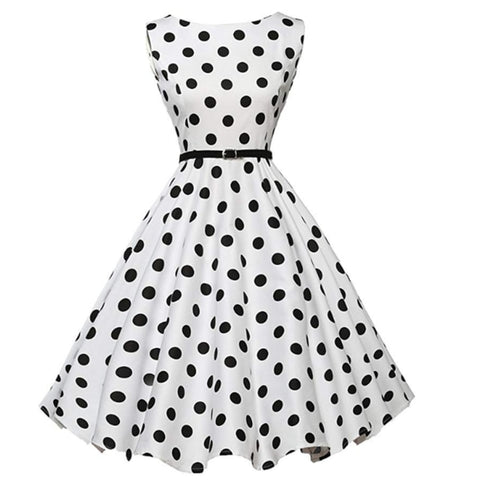Women 50s Sleeveless Belt Retro Red Dress White Black Polka Dots Vintage 60s Rockabilly Swing Pin Up Gala Dresses Petticoat