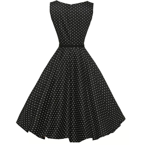 Women 50s Sleeveless Belt Retro Red Dress White Black Polka Dots Vintage 60s Rockabilly Swing Pin Up Gala Dresses Petticoat