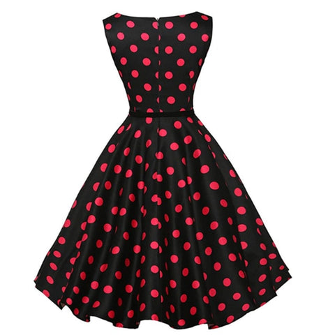 Women 50s Sleeveless Belt Retro Red Dress White Black Polka Dots Vintage 60s Rockabilly Swing Pin Up Gala Dresses Petticoat