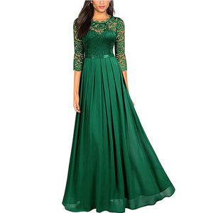 BEFORW 2020 Vintage Sexy Lace Women Party Long Dress Elegant Embroidered Hollow Out Chiffon Maxi Dresses Lady Chic Dress